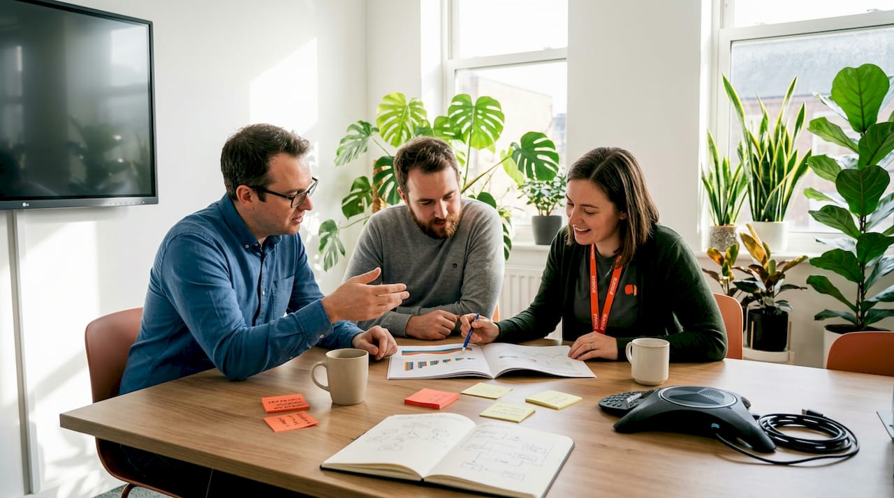 IT team reviewing support project in meeting