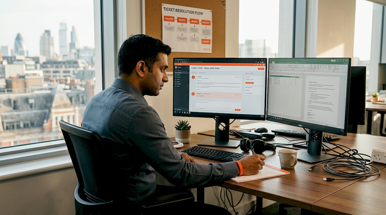 IT support worker in enterprise office workspace