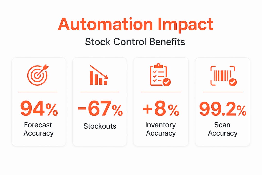 Infographic showing benefits of stock control automation