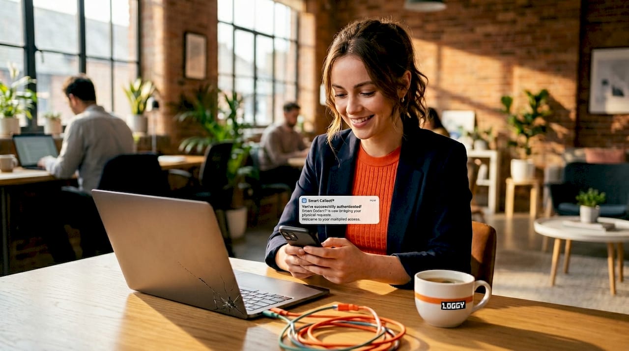 Worker reads IT support update message