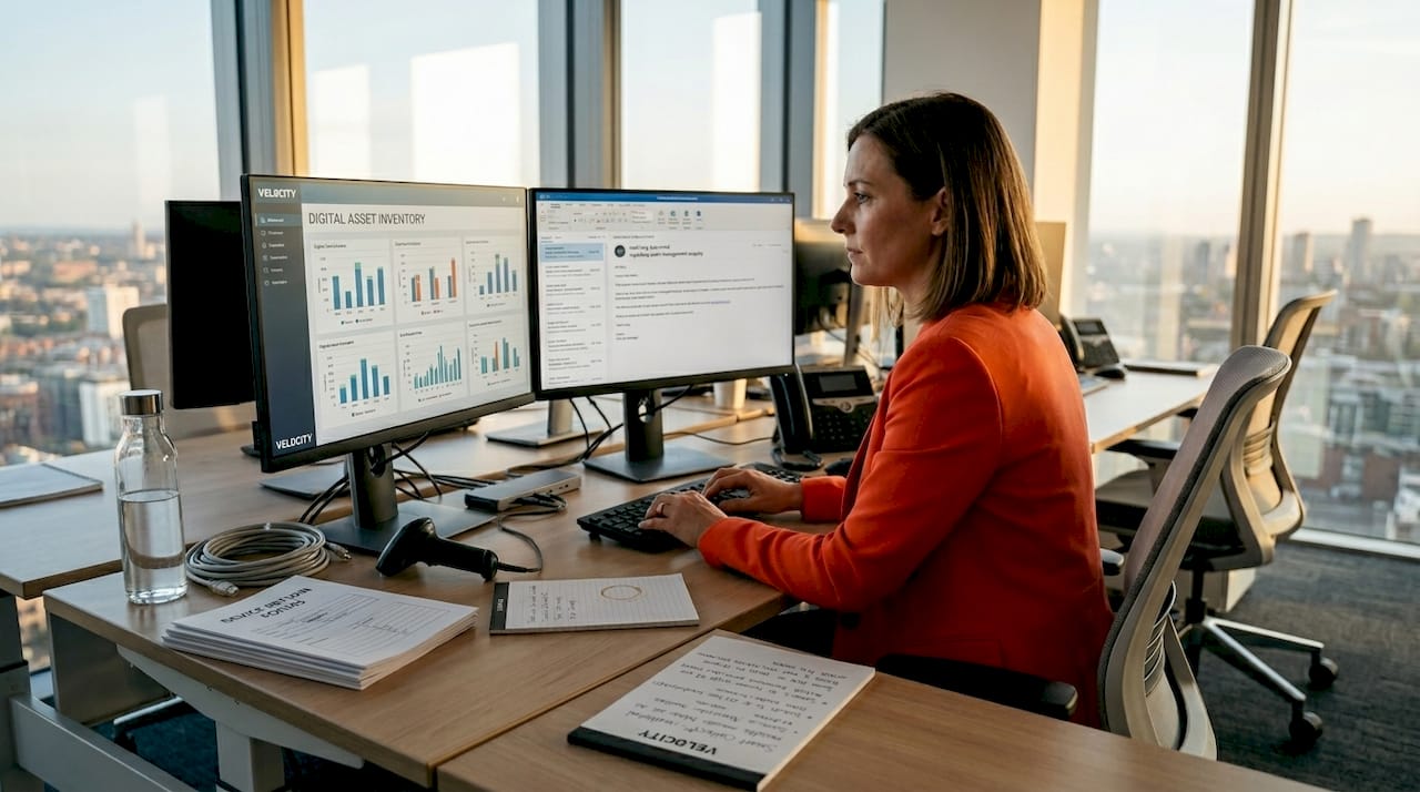 IT manager auditing asset inventory workspace
