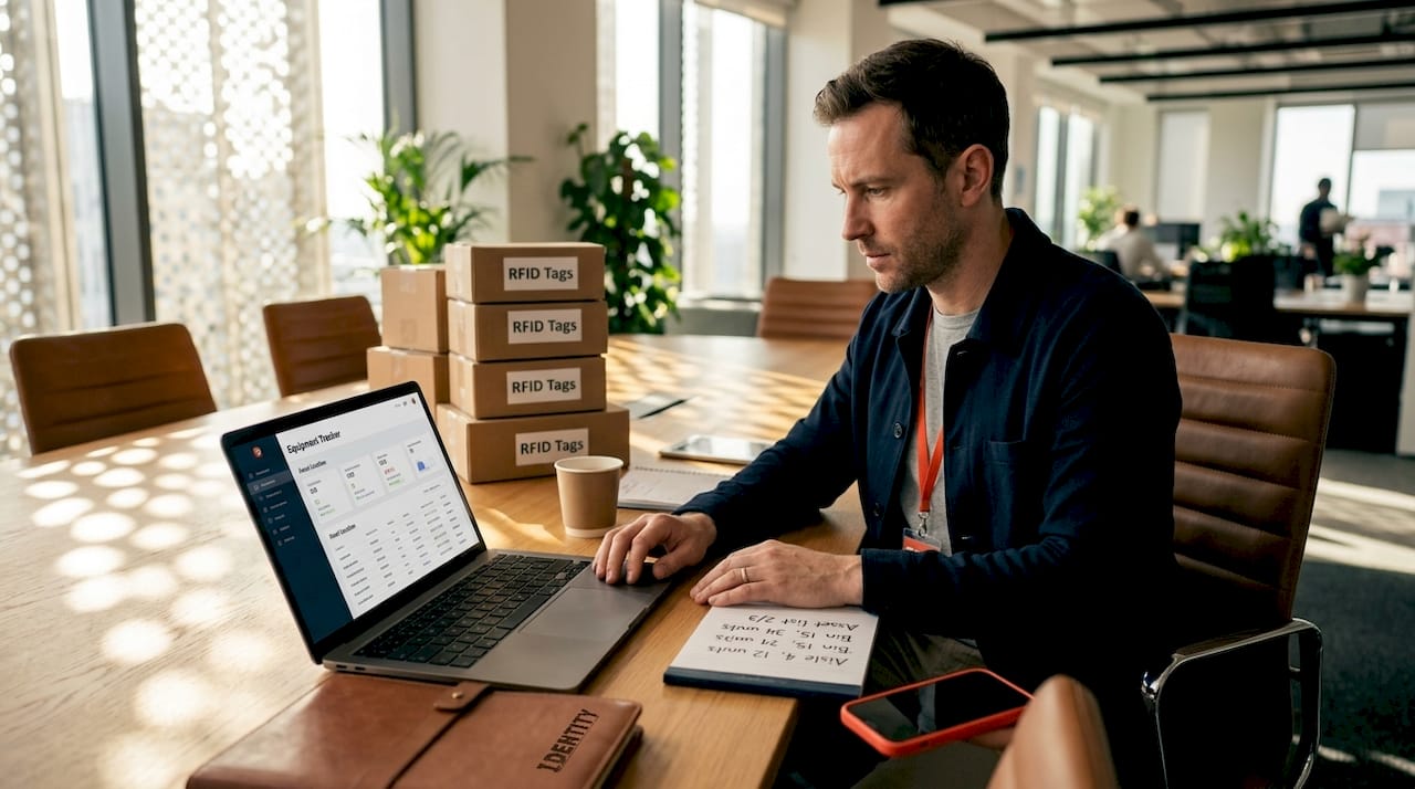 IT manager reviews equipment tracking dashboard