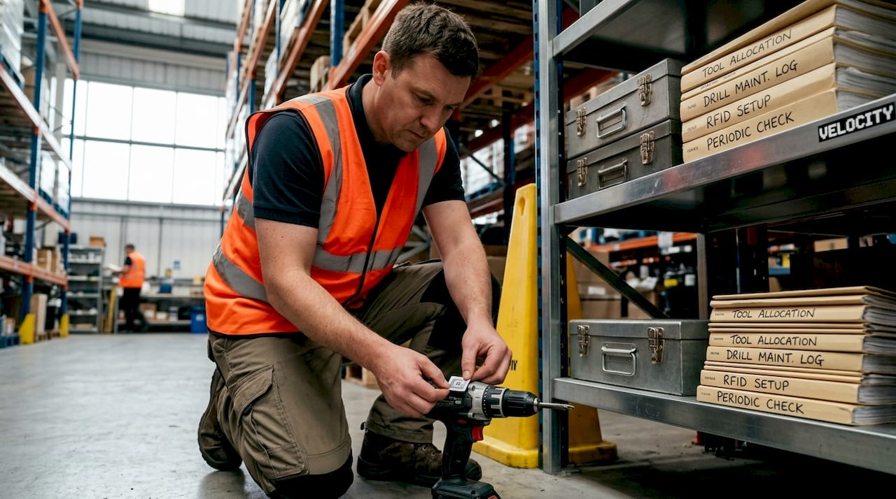 Worker tagging tool with RFID in warehouse