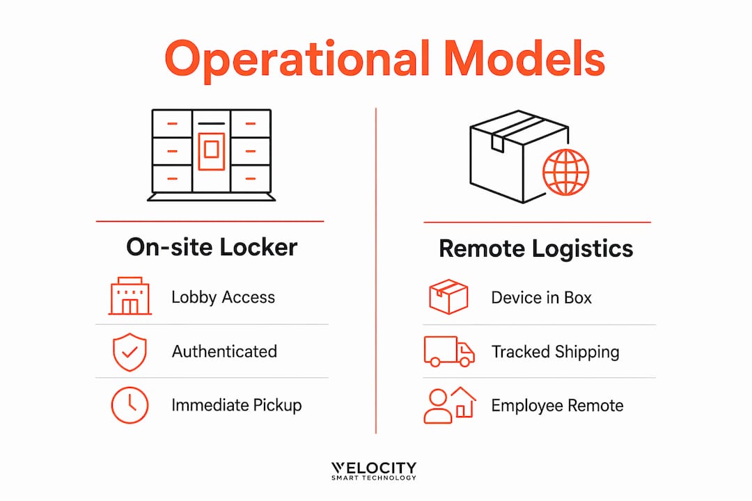 Infographic comparing operational models for device collection