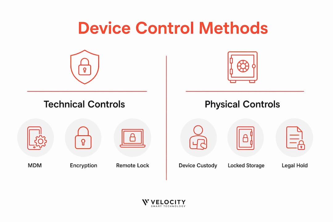Infographic comparing technical and physical device control methods