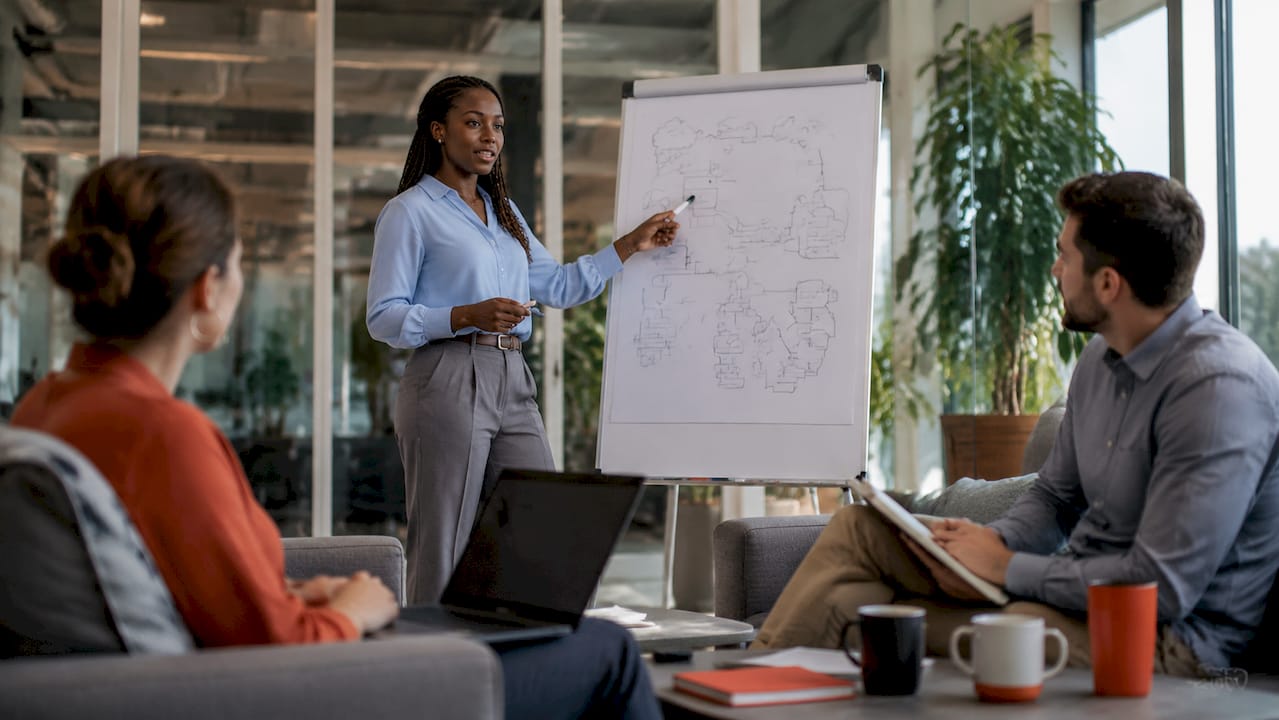 IT manager discussing automation strategy with team