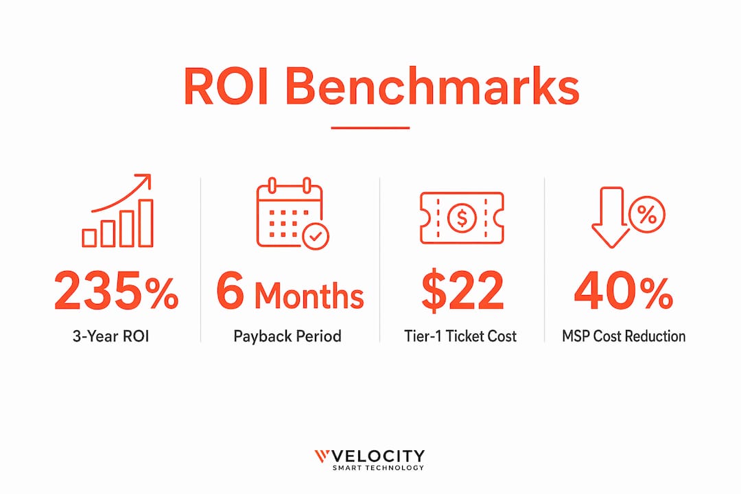 Infographic illustrating ROI benchmarks for IT automation