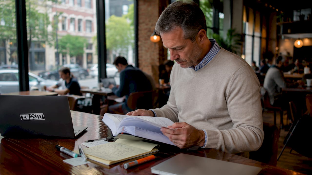 Executive reviewing IT support cost report at desk