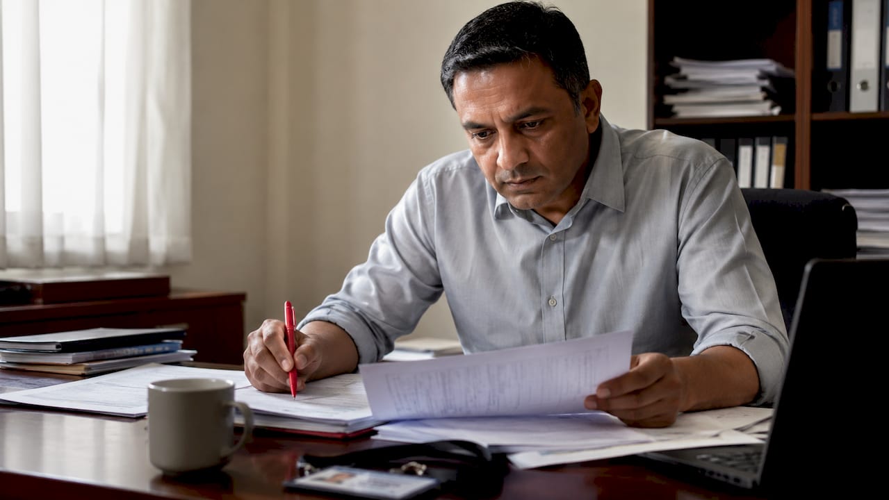 Compliance officer reviewing audit documents