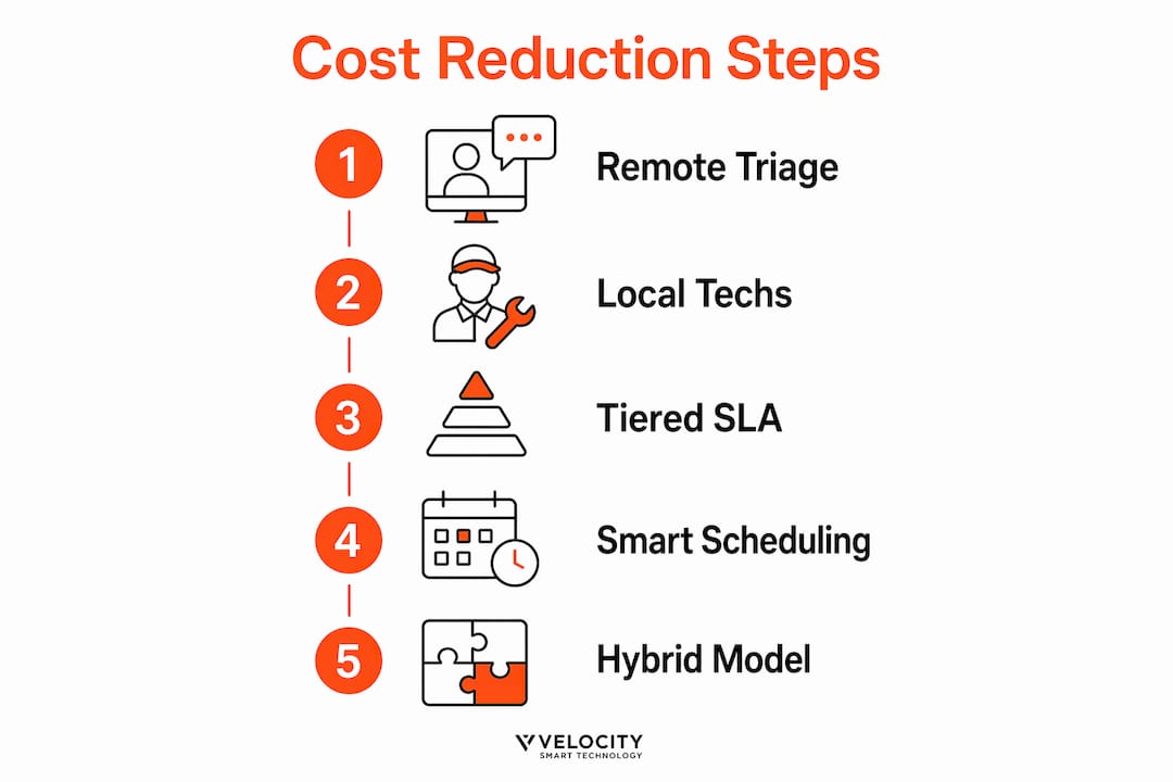 Infographic showing IT field engineer cost reduction steps