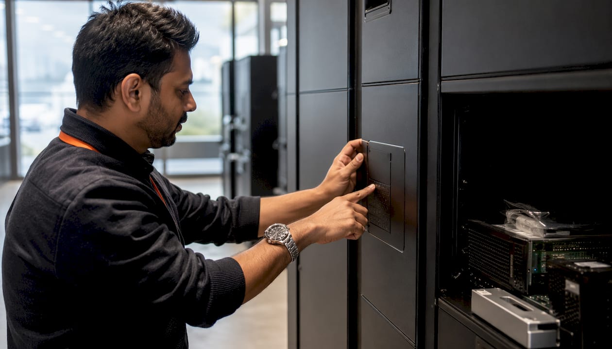 Technician using Smart Collect locker interface