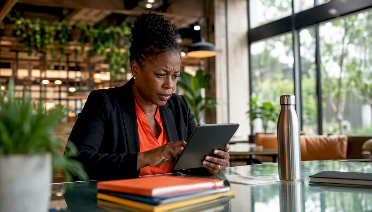 IT manager reviewing automation workflows on tablet