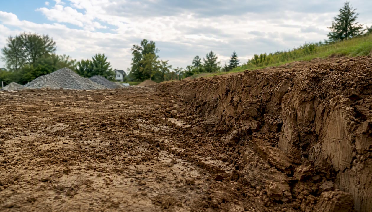 Clay soil excavation for driveway base prep