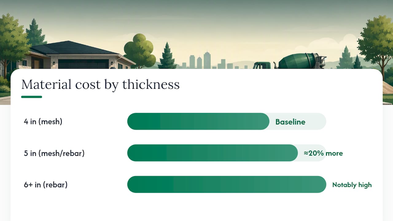 Diagram comparing driveway thicknesses, reinforcement, and costs