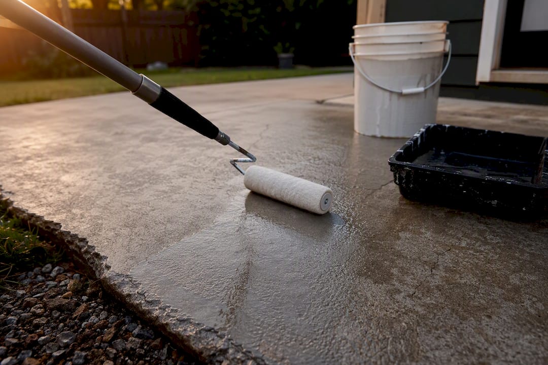 Applying sealant on concrete patio surface