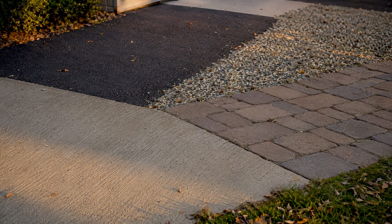 Close-up of driveway material surfaces