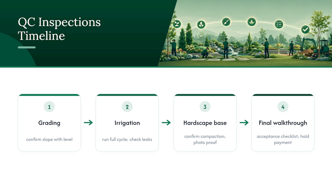 Landscaping quality control milestones and checklist