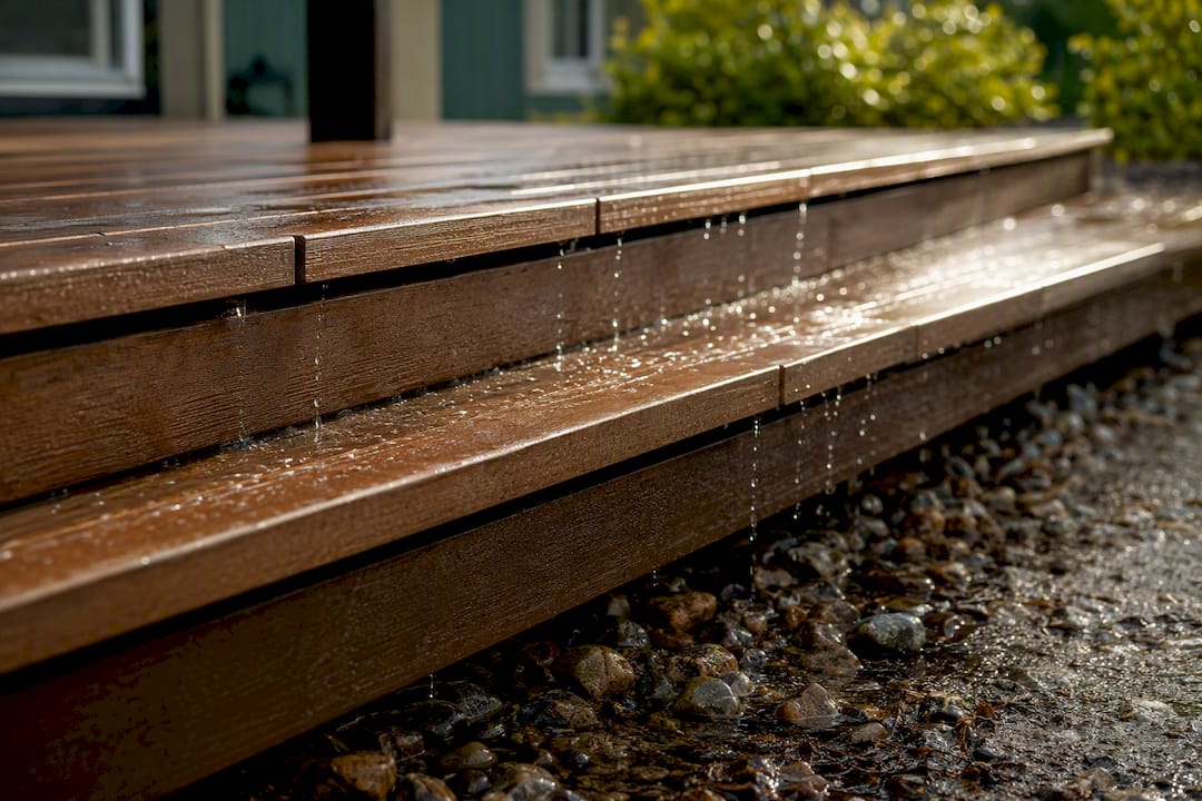 Water draining between multi-level deck boards