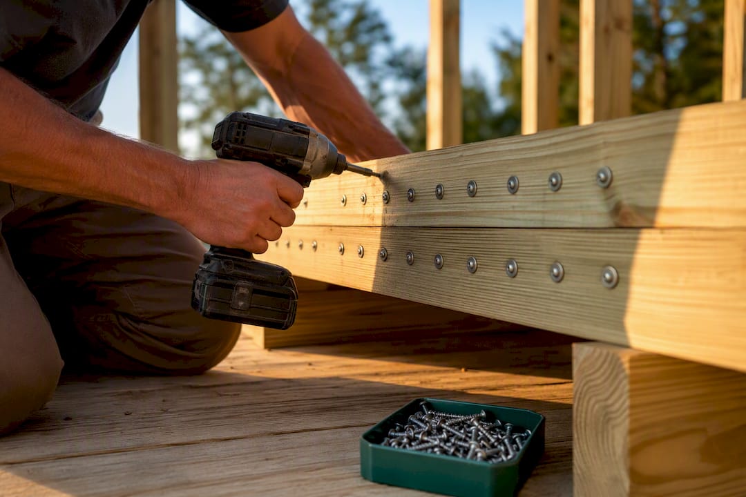 Structural fasteners joining a built-up deck beam