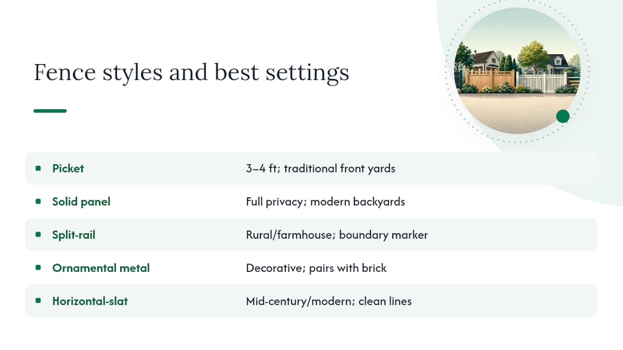 Comparison of five residential fence styles