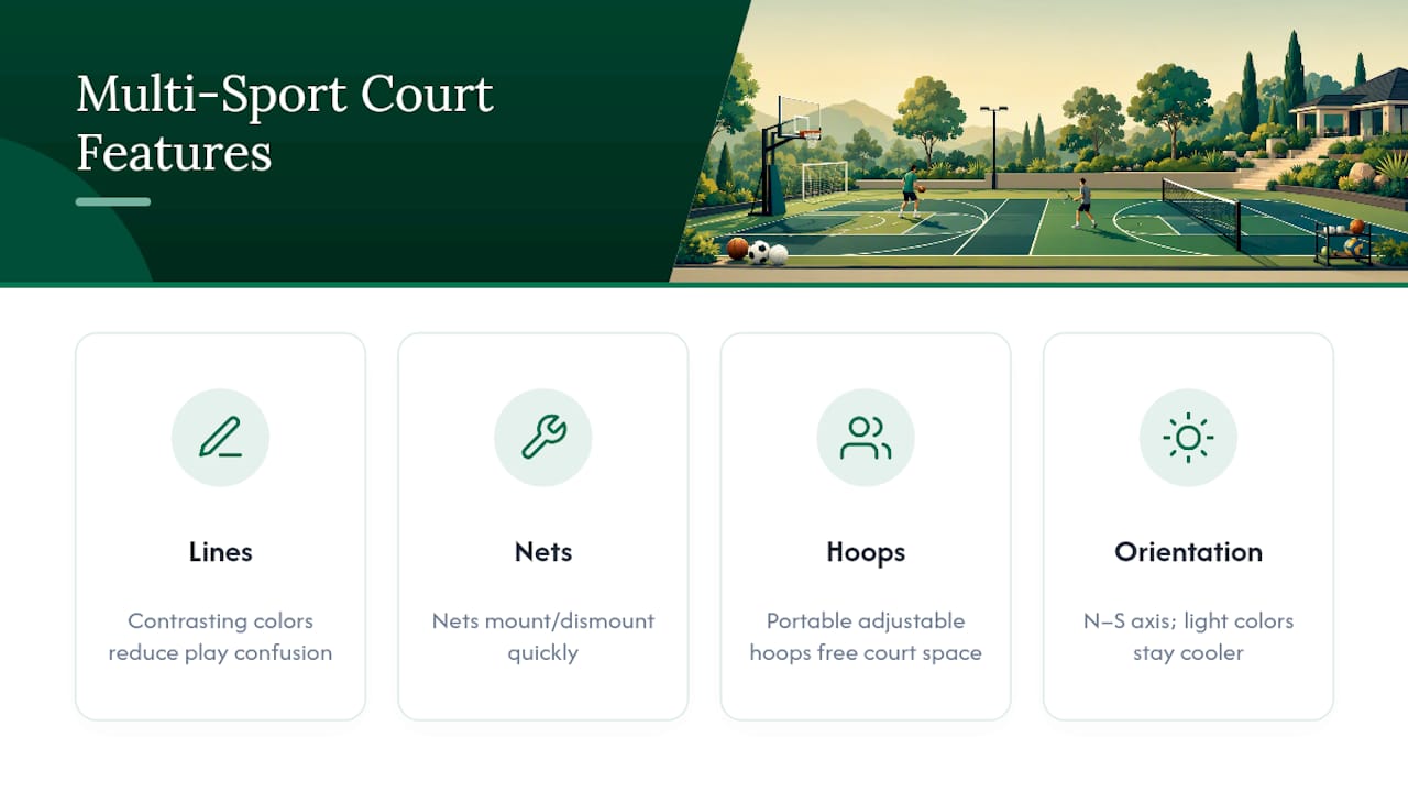 Multi-sport court layout with shared lines