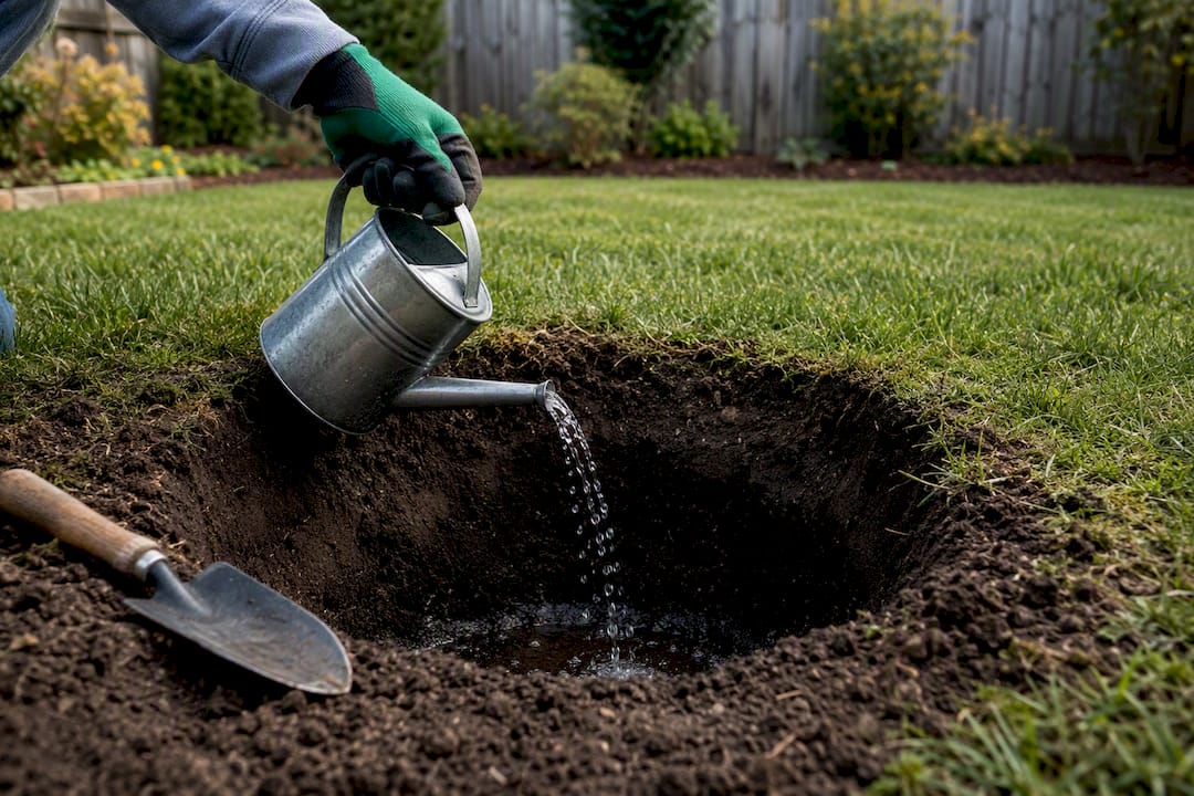 Testing backyard soil drainage with water