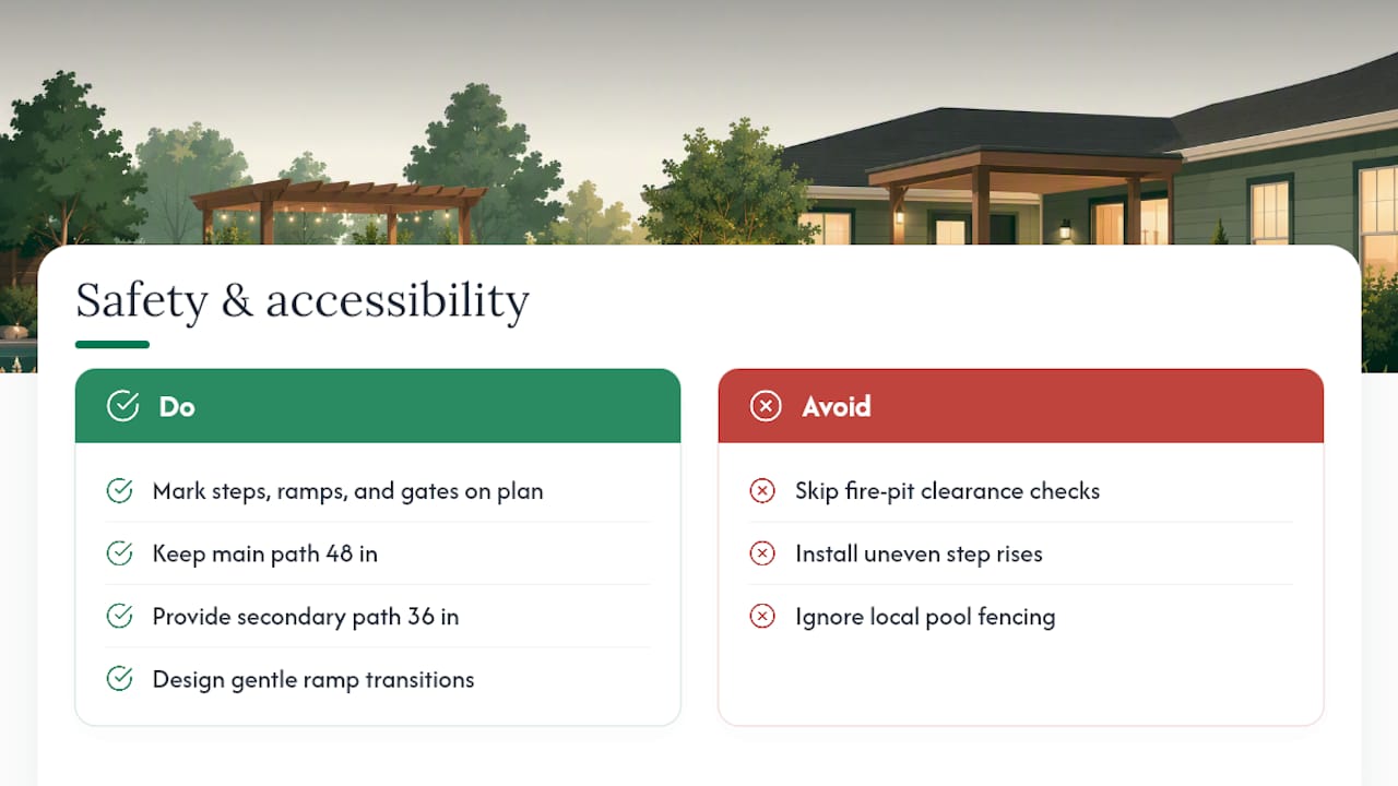 Backyard path widths and safety clearances