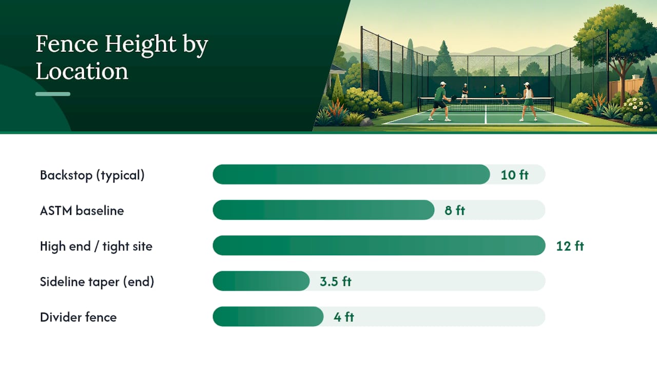 Pickleball court fence heights by location