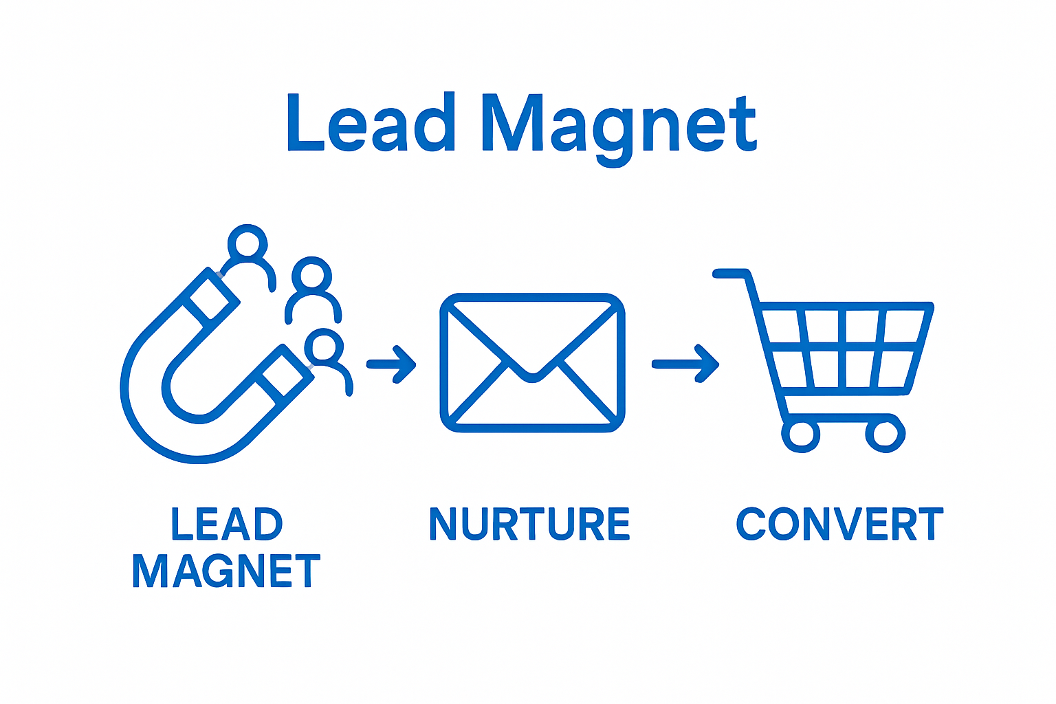 Lead magnet to nurture to conversion simple infographic