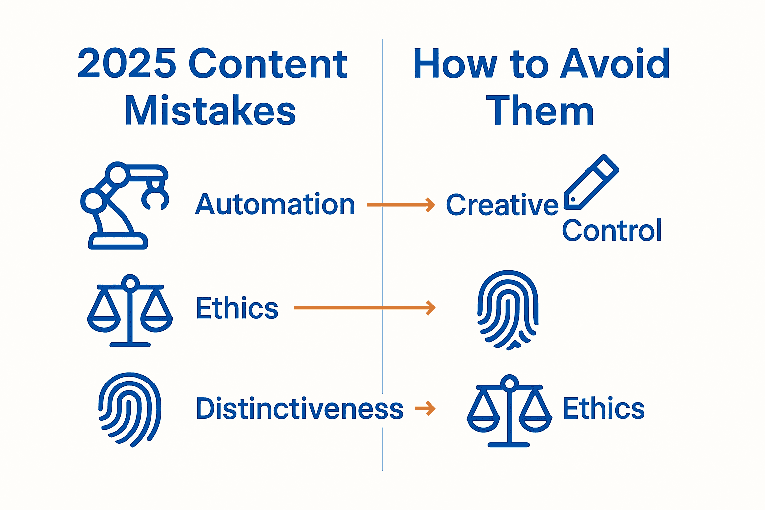 Infographic showing common 2025 content creation mistakes and practical solutions.