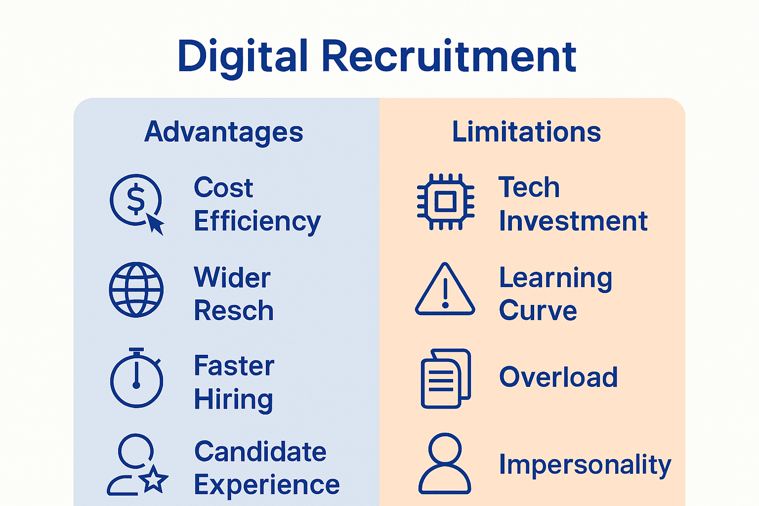 Infographic comparing digital recruitment benefits and limitations for SMBs