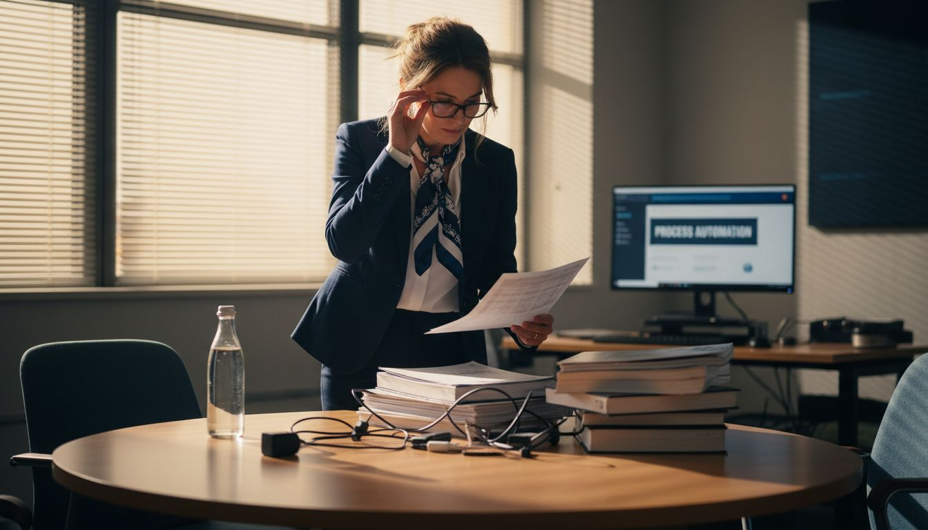 Manager reviewing tech process integration