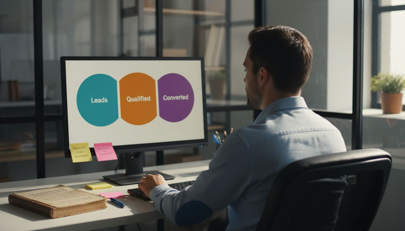 Manager reviewing CRM dashboard for leads