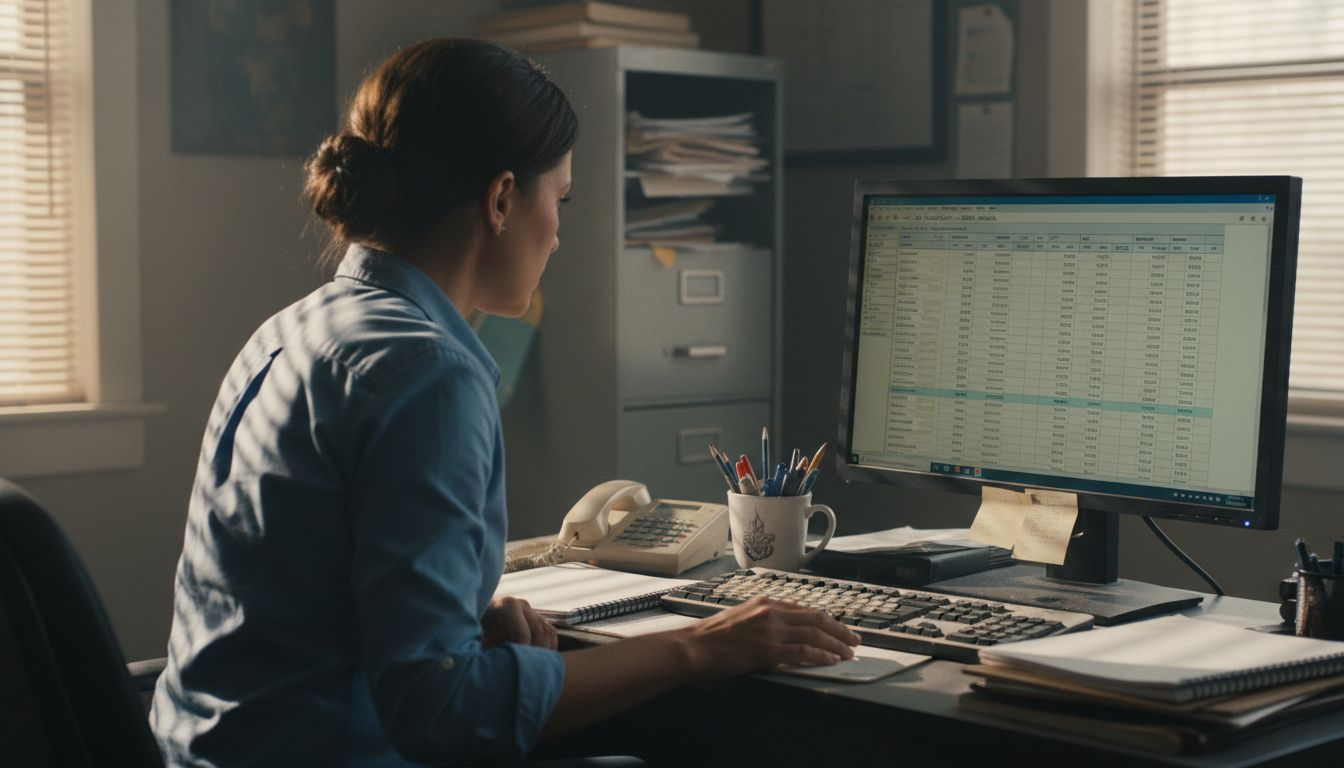 Woman tracking customer data with CRM