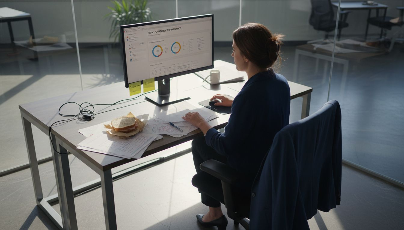 Professional reviewing marketing automation emails