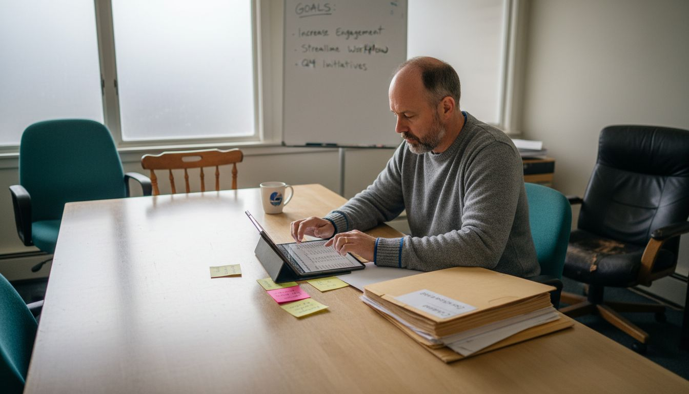 Manager reviewing business objectives document