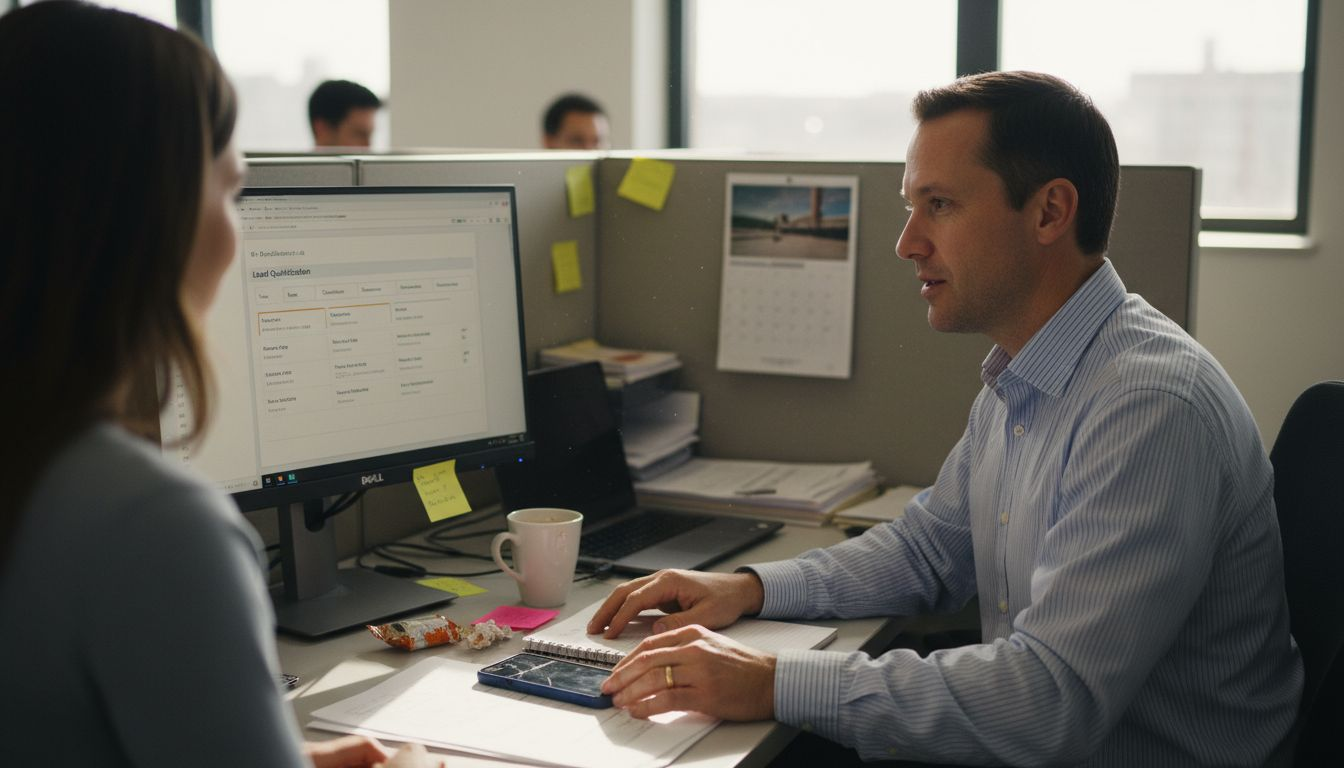 Sales manager reviews lead scoring dashboard