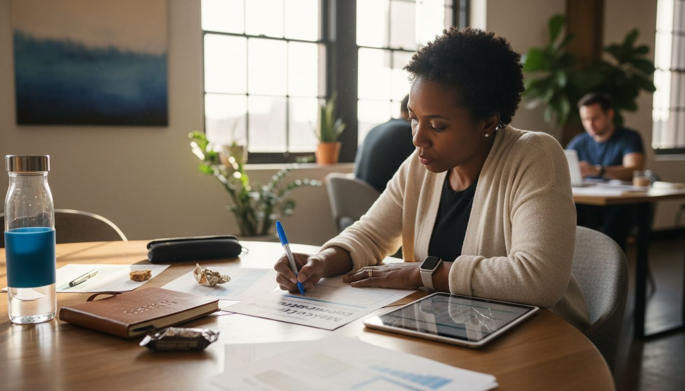 Business owner comparing marketing tool features