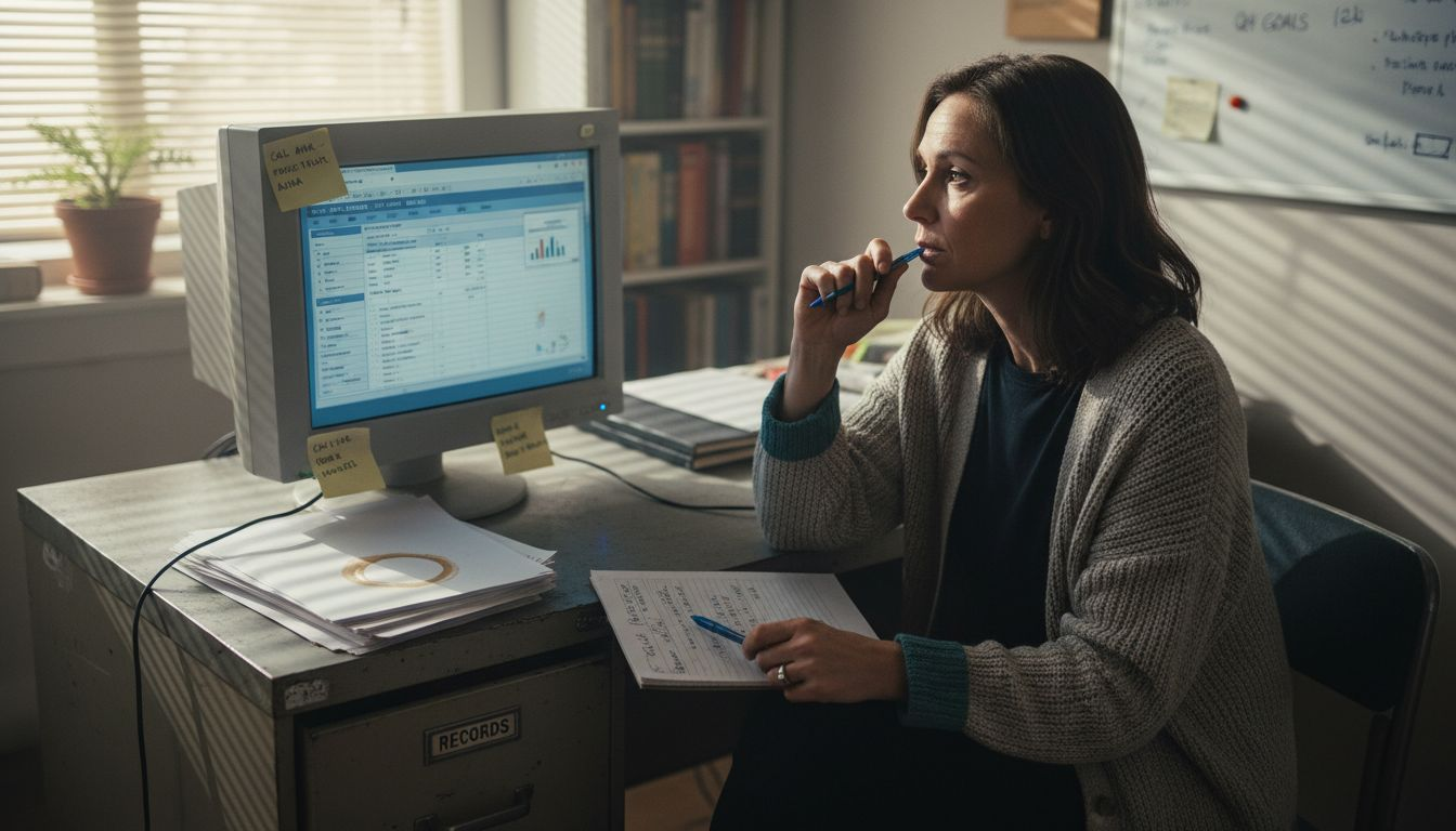 Small business owner reviewing CRM dashboard