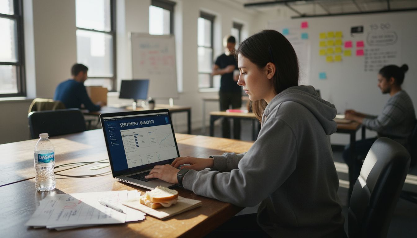 Analyst monitoring reputation with AI tools