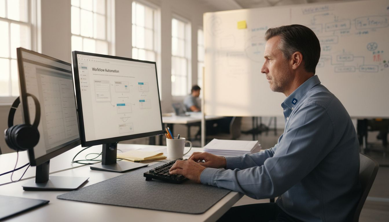 Marketer using automation tools at desk