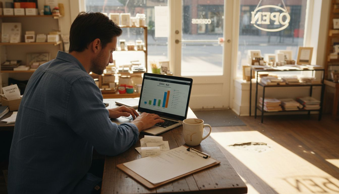Shop owner checking email marketing performance
