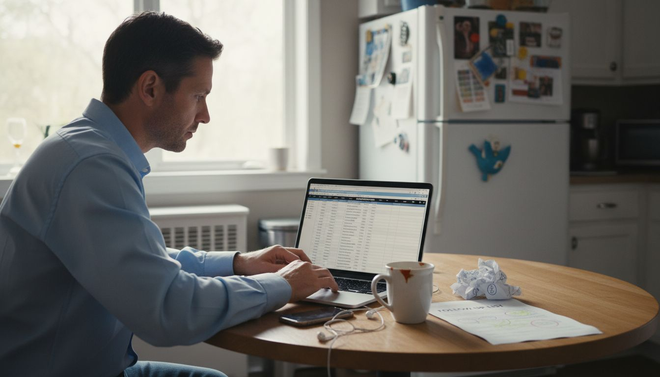 Person organizing email list on laptop