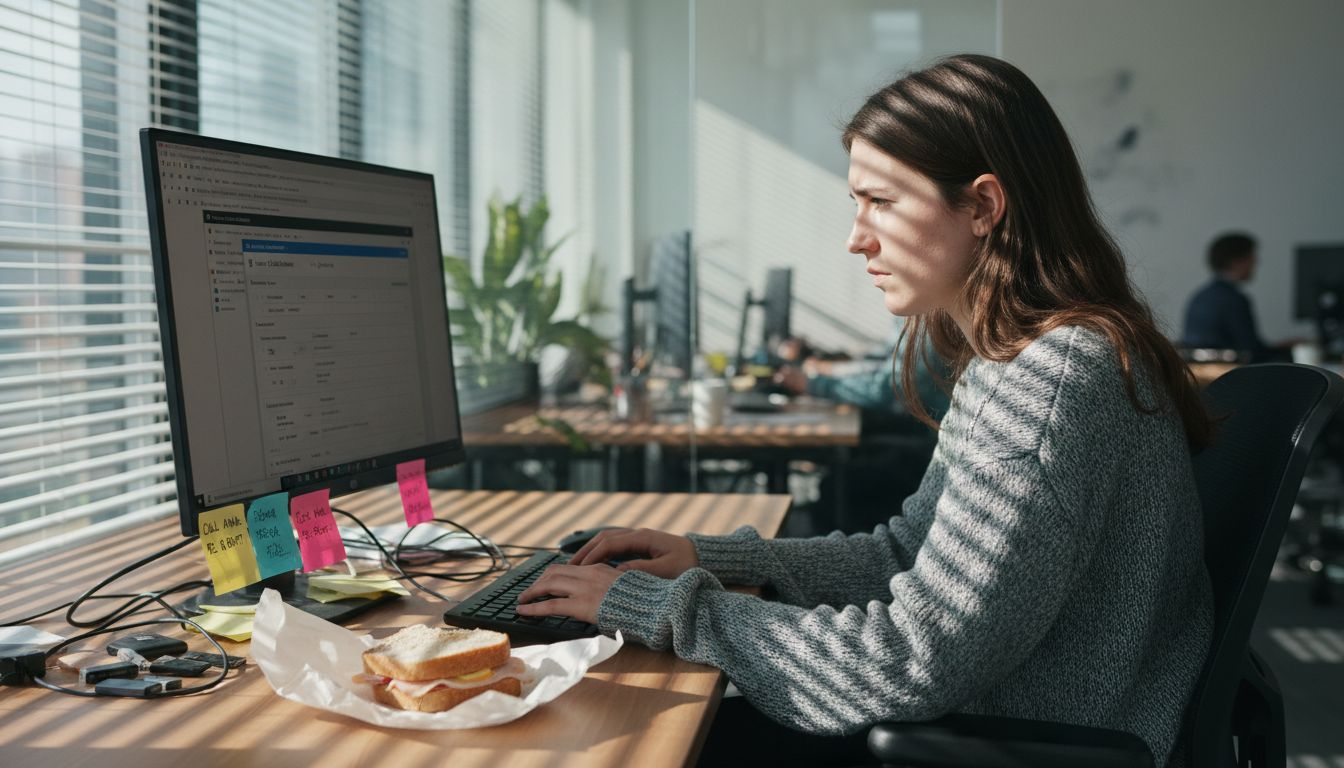 Office worker using integrated marketing software