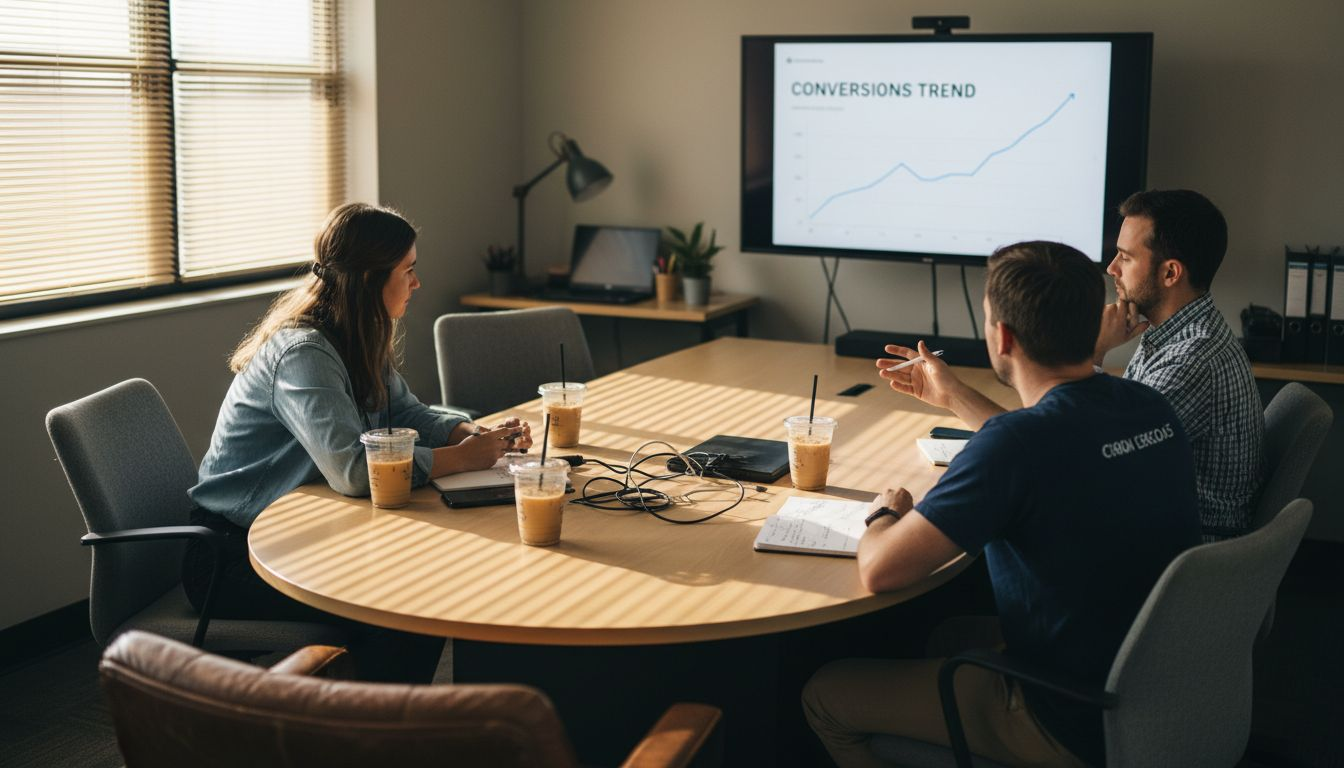 Team examining CRM conversions dashboard