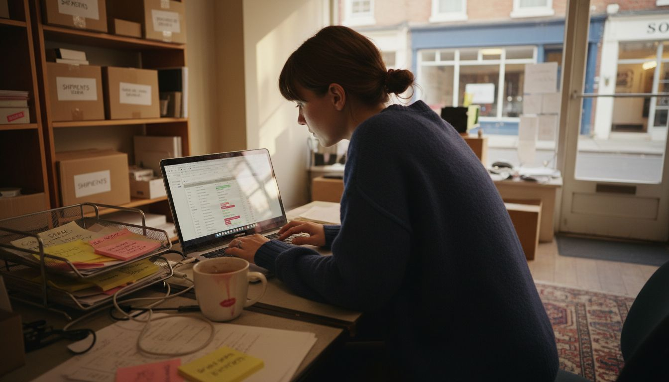 Woman viewing customer list for retention