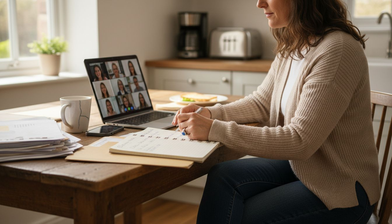 Entrepreneur reviewing CRM results at kitchen table
