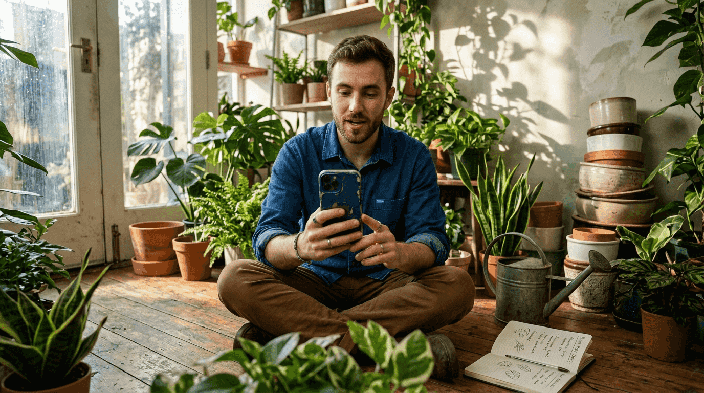 Plant shop owner making video for social media