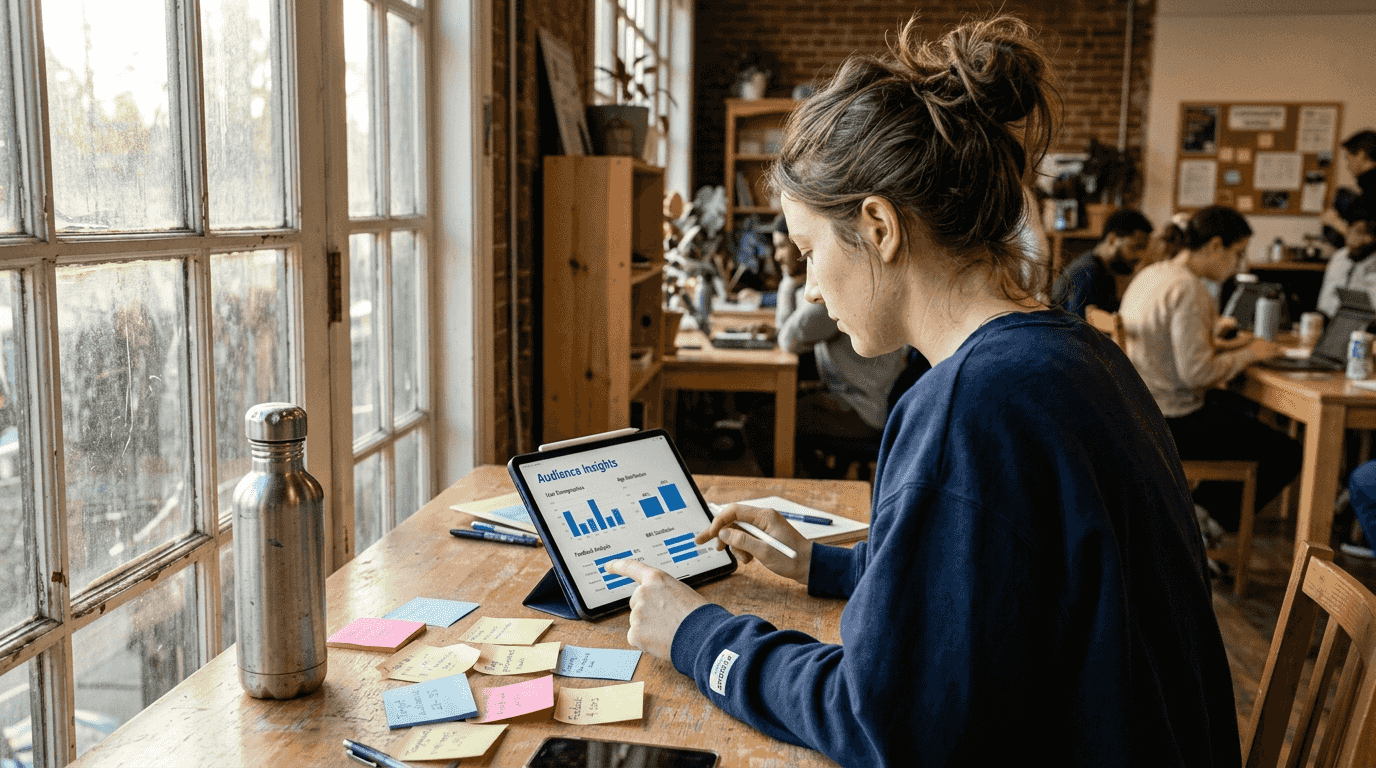 Entrepreneur reviewing audience survey data