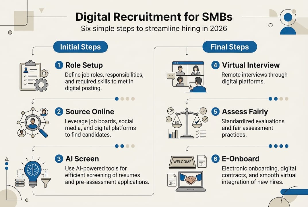 Infographic with six-step digital recruitment process